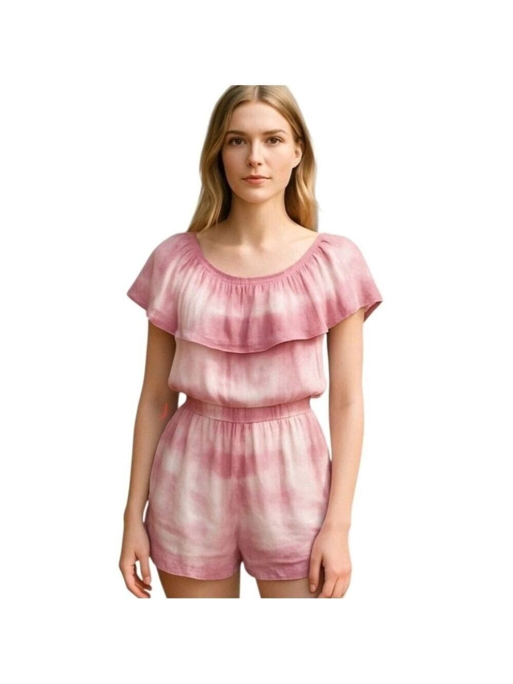 𝅺riviera Sun Pink Tie Dye Pull On Pockets Shorts One Piece Romper Size Medium